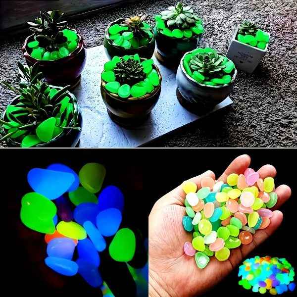 Glow in the Dark Pebbles – 100pcs Luminous Resin Stones for Garden, Aquarium & Decor (Random Colors)