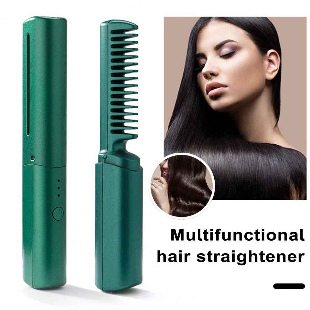 Cordless Hair Straightener Brush, USB Rechargeable, Anti-Scald, 70min Battery Life, Portable for Home & Travel