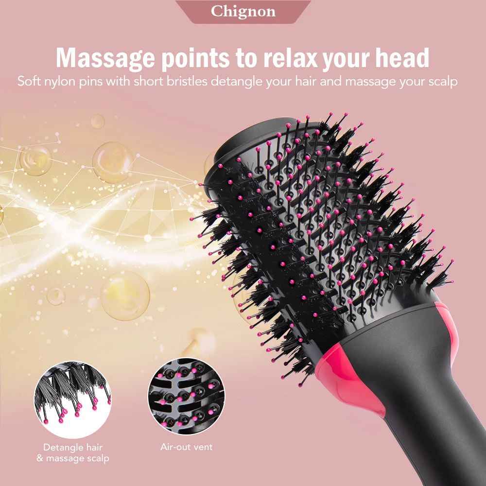 Hot Air Brush Hair Dryer & Styler - 3-in-1 Straightener, Curler, Comb