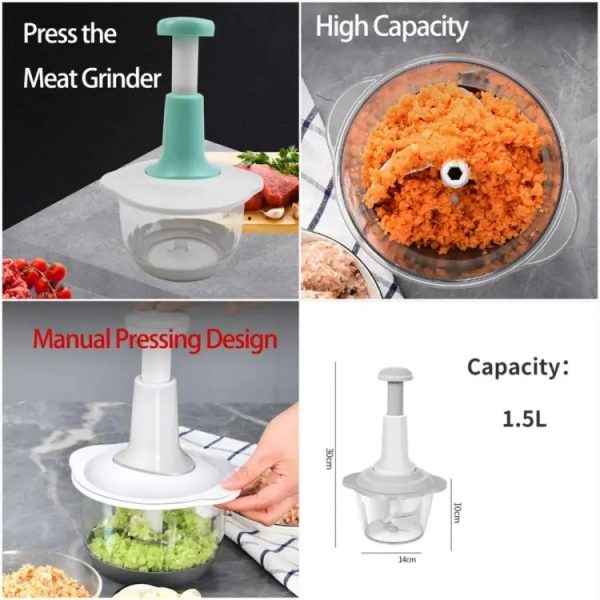Manual Hand Push Chopper | 1500ml Multi-Functional Vegetable & Meat Cutter (Random Color)