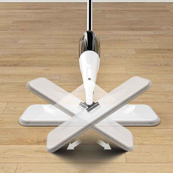 White Group Rotary Mop with Handle – Washable Microfiber Cleaning System
