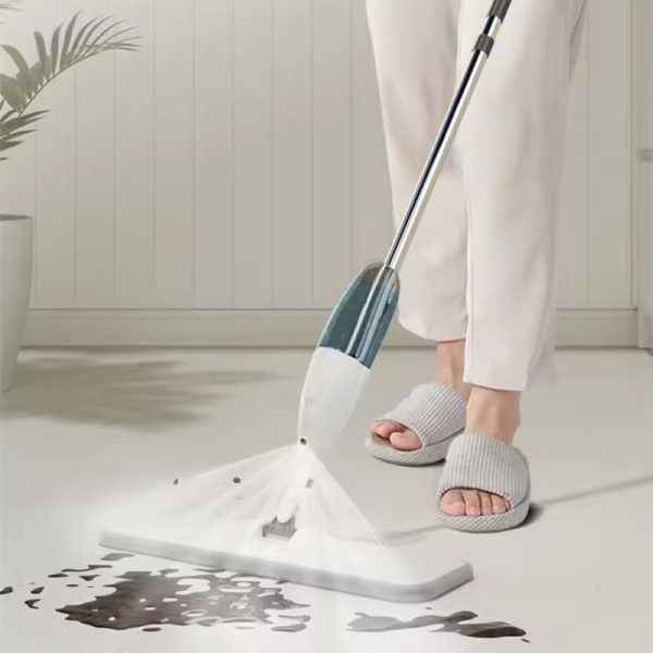 White Group Rotary Mop with Handle – Washable Microfiber Cleaning System