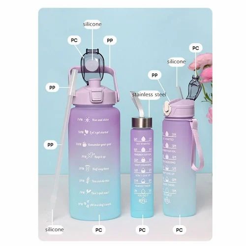 3-Pack Sports Water Bottles with Time Marker & Leakproof Lid (random Color)