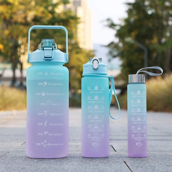 3-Pack Sports Water Bottles with Time Marker & Leakproof Lid (random Color)