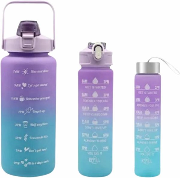 3-Pack Sports Water Bottles with Time Marker & Leakproof Lid (random Color)