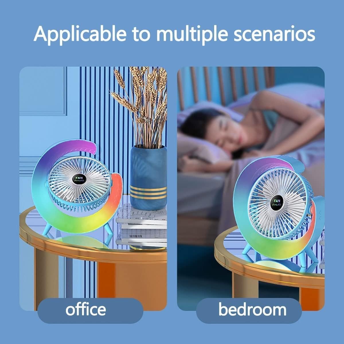 Portable Mini G Light Rechargeable Desk Fan With Led Colorful Light
