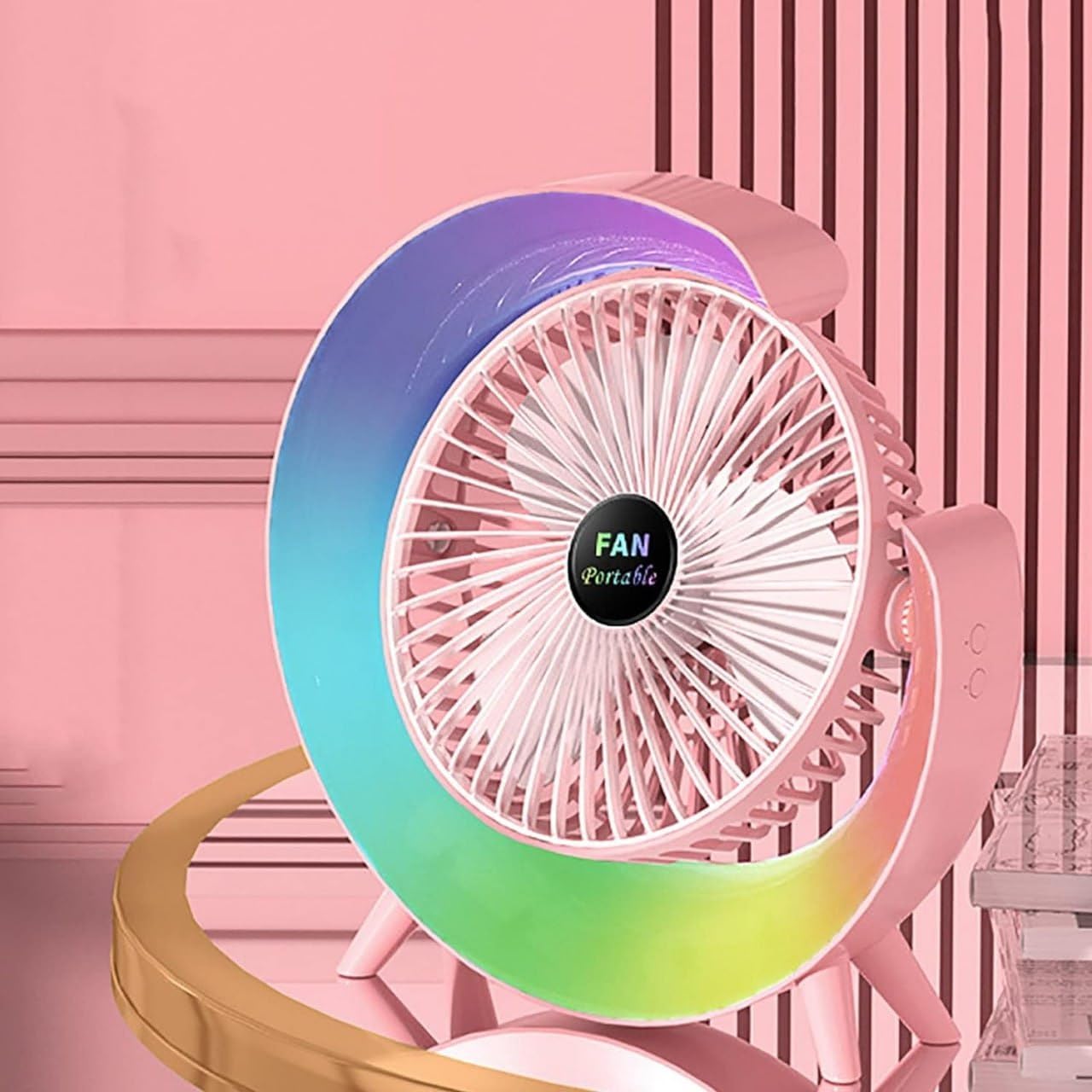 Portable Mini G Light Rechargeable Desk Fan With Led Colorful Light