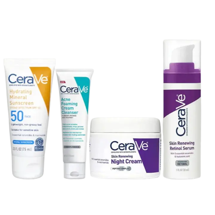 CeraVe 4 In 1 Skincare Kit Night Cream, Sunblock, Cleanser & Serum, for Radiant Skin (Limited Stock)