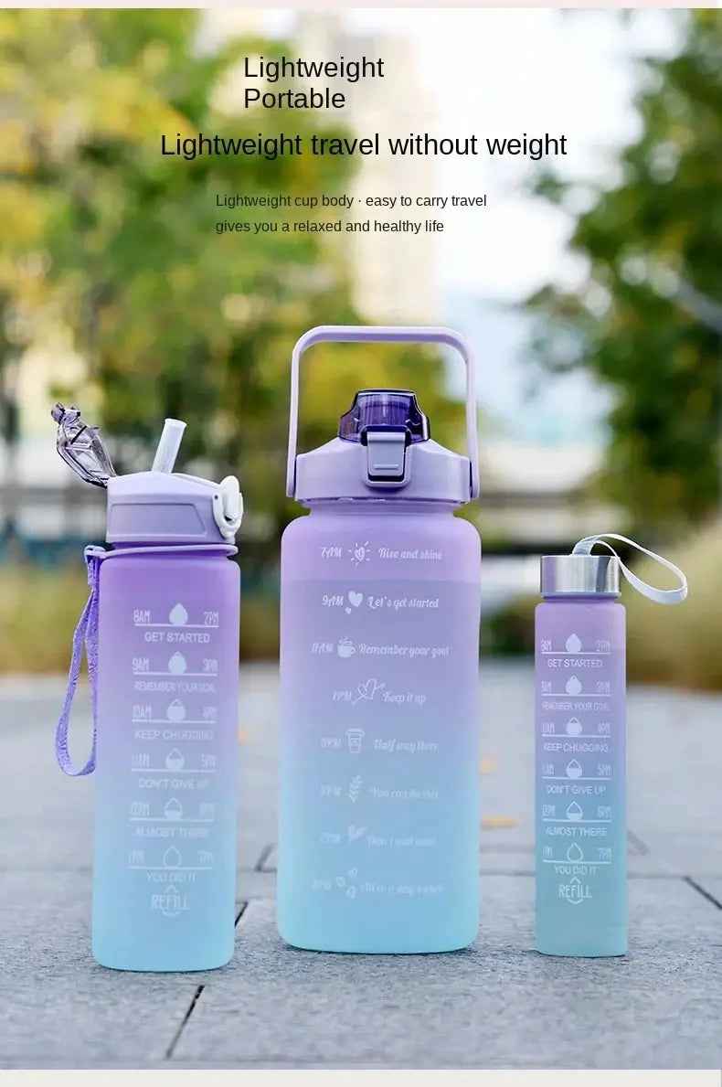 3Pcs Water Bottle Set – Time Marker & Leak-Proof Flip Lid (Random Color)