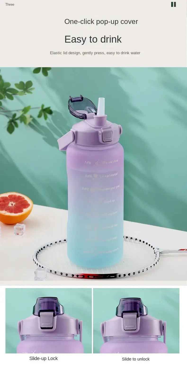 3Pcs Water Bottle Set – Time Marker & Leak-Proof Flip Lid (Random Color)