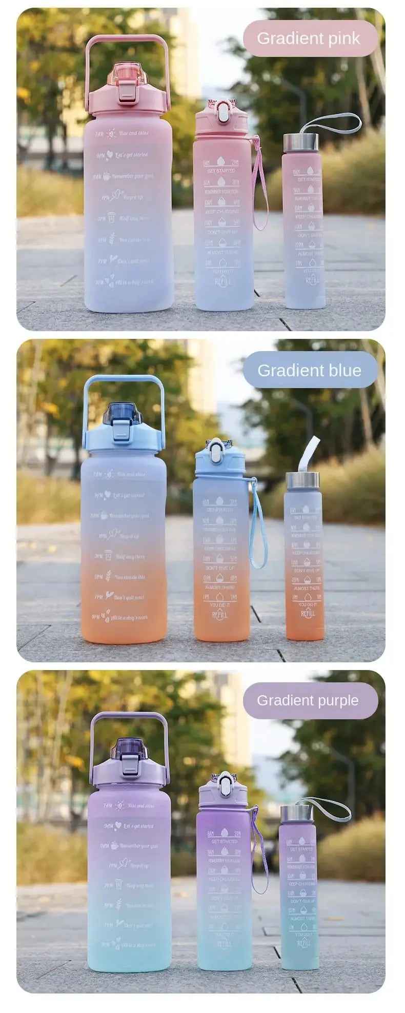 3Pcs Water Bottle Set – Time Marker & Leak-Proof Flip Lid (Random Color)