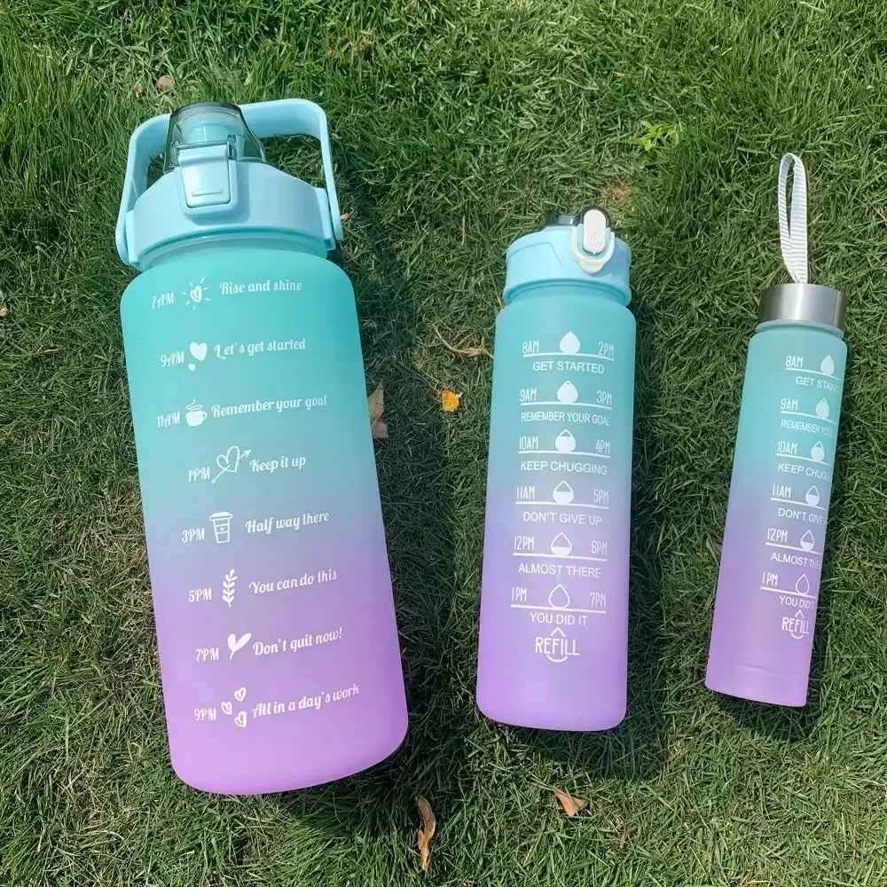 3Pcs Water Bottle Set – Time Marker & Leak-Proof Flip Lid (Random Color)