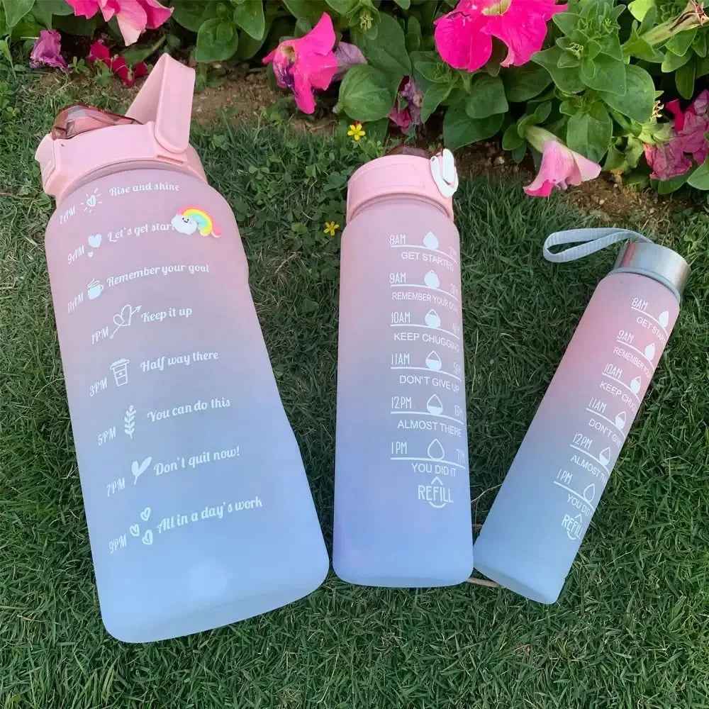 3Pcs Water Bottle Set – Time Marker & Leak-Proof Flip Lid (Random Color)