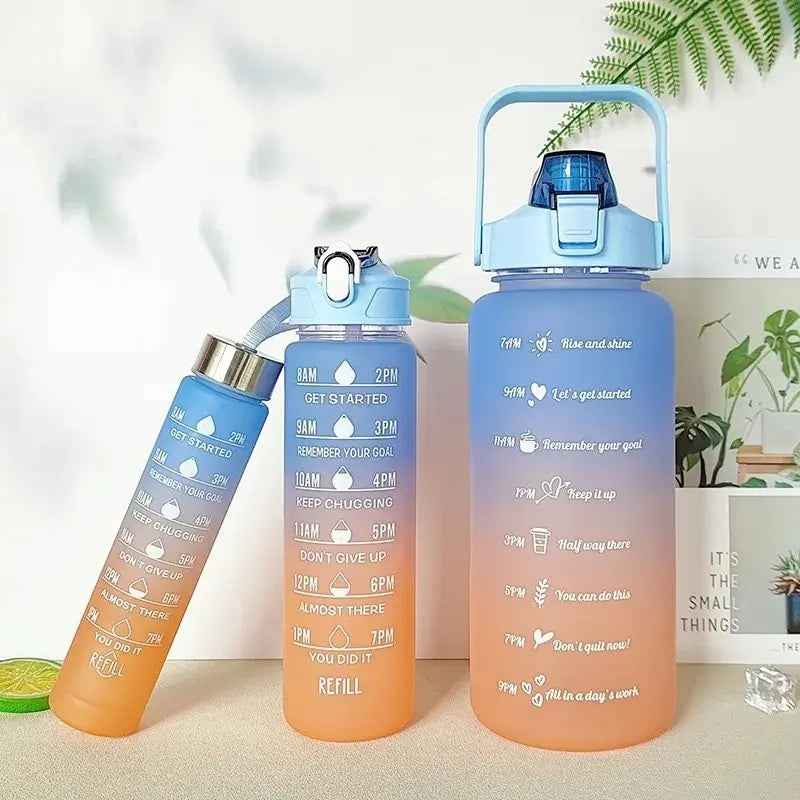 3Pcs Water Bottle Set – Time Marker & Leak-Proof Flip Lid (Random Color)