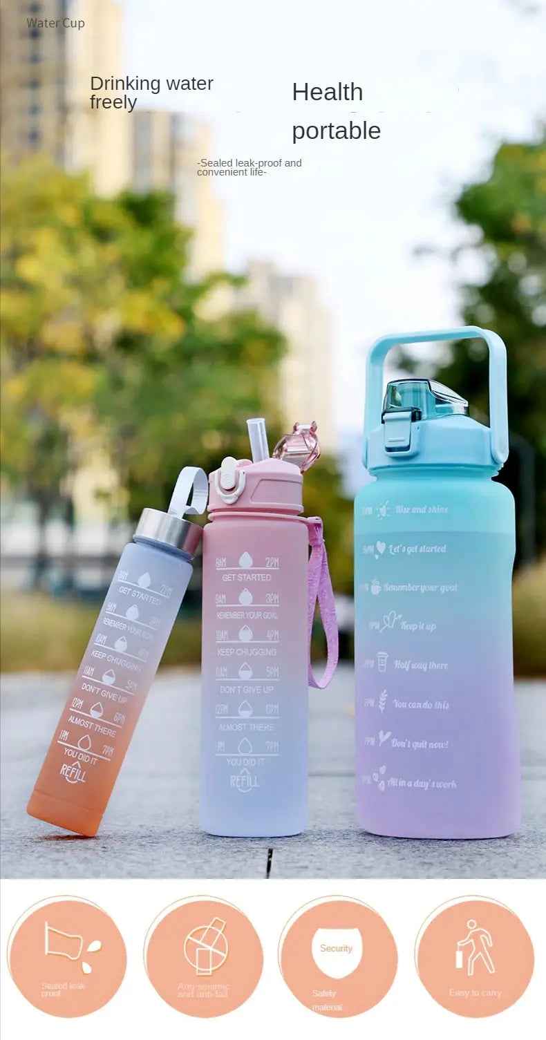 3Pcs Water Bottle Set – Time Marker & Leak-Proof Flip Lid (Random Color)