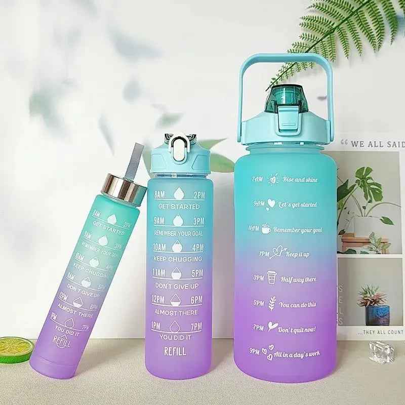 3Pcs Water Bottle Set – Time Marker & Leak-Proof Flip Lid (Random Color)
