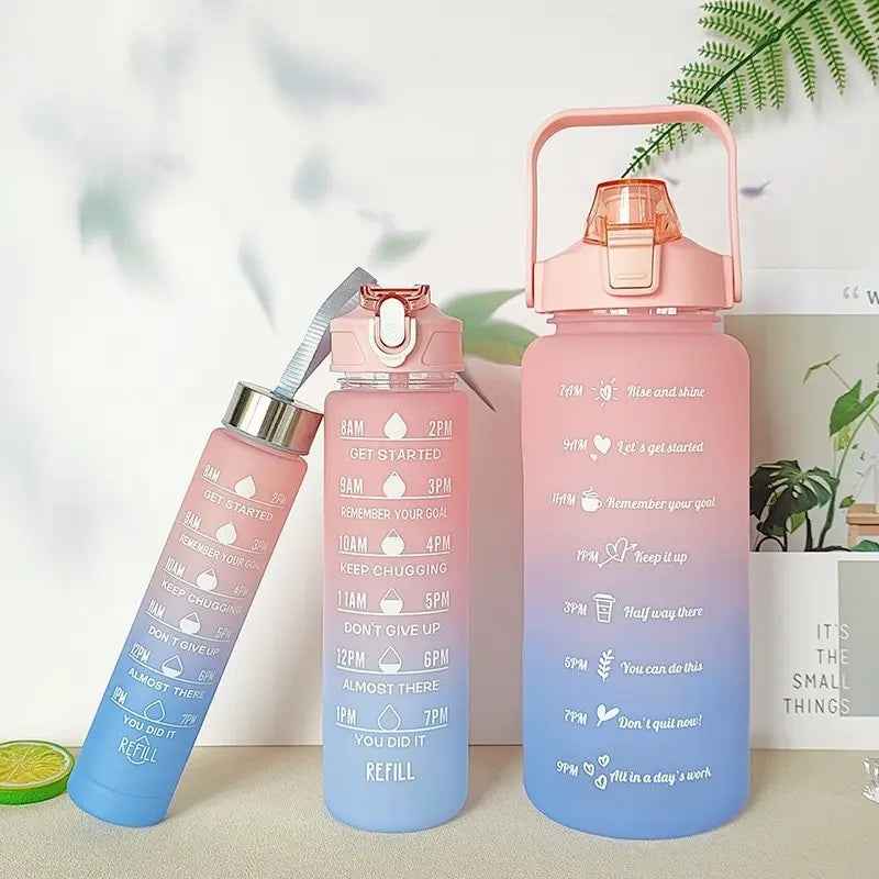 3Pcs Water Bottle Set – Time Marker & Leak-Proof Flip Lid (Random Color)