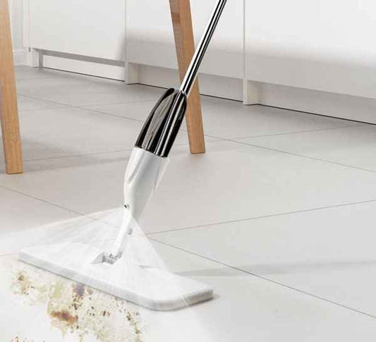 White Group Rotary Mop with Handle – Washable Microfiber Cleaning System