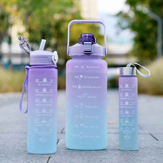 3Pcs Water Bottle Set – Time Marker & Leak-Proof Flip Lid (Random Color)