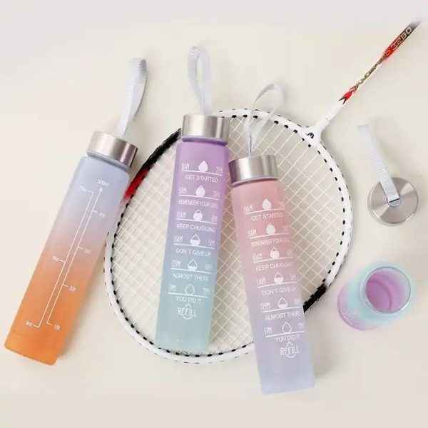 3Pcs Water Bottle Set – Time Marker & Leak-Proof Flip Lid (Random Color)