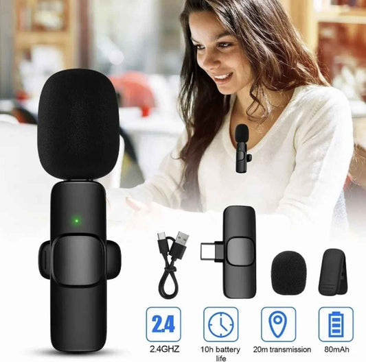 K8 Wireless Vlogging Microphone with Accessories for Type C, iOS, Android & 3.5mm Jack
